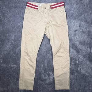 Bally Pants 32x30 Tan Khaki Red White Stripe Waist Straight Leg Casual Italy